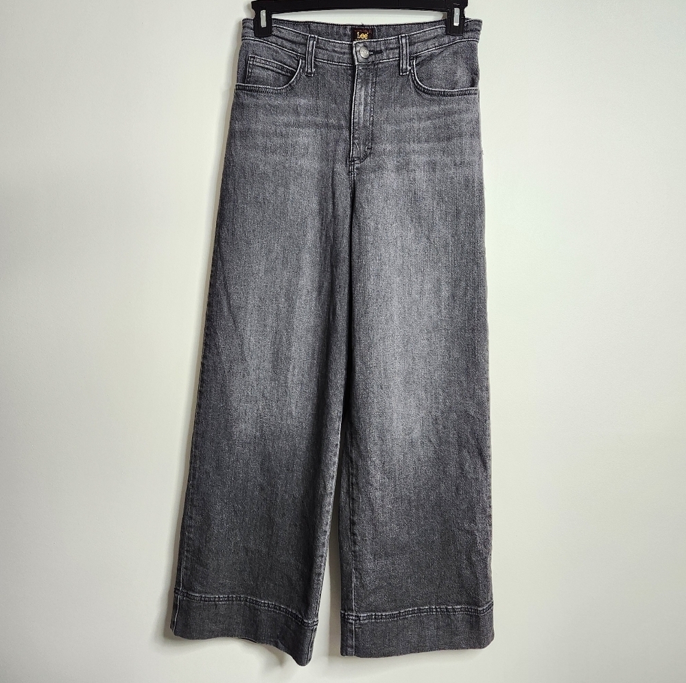 SOLD π Lee Denim Legendary Black High Rise Wide Leg Skater Jeans Size 10 Short - Picture 2 of 14